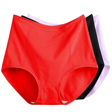 3pc Women s Plus Size XL-6XL Solid Color High Waist Leak Proof Short Underwear Shorts Cotton Underwear for Women Panties Red 3XL
