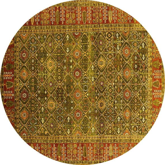 Ahgly Company Machine Washable Indoor Round Oriental Yellow Industrial Area Rugs, 3' Round