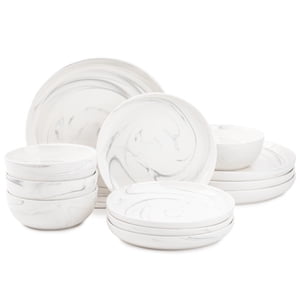 Thyme & Table Grey Marble 12-Piece Ceramic Dinnerware Set
