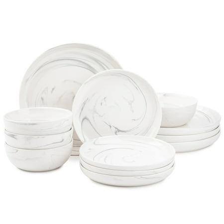 

ZQQDSB Dinnerware Grey Marble Stoneware 12 Piece Set