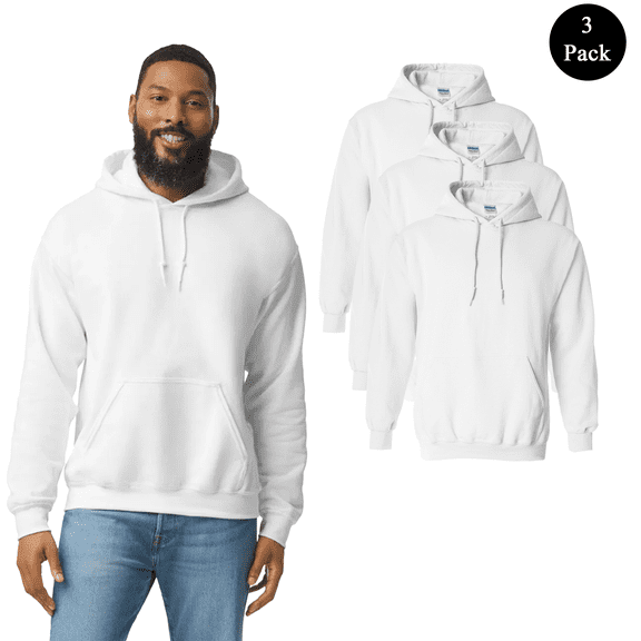 Gildan Adult’s Heavy Blend Hooded Sweatshirt, Crafted Comfort White Hoodie, Bulk 3 Pack, S
