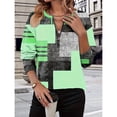 thumbnail image 4 of Camiseta de Larga para Mujer, Cuello Redondo, Estilo Casual, con Media Cremallera, Estampado Geométrico y Bloques de Color. Verde S, 4 of 8