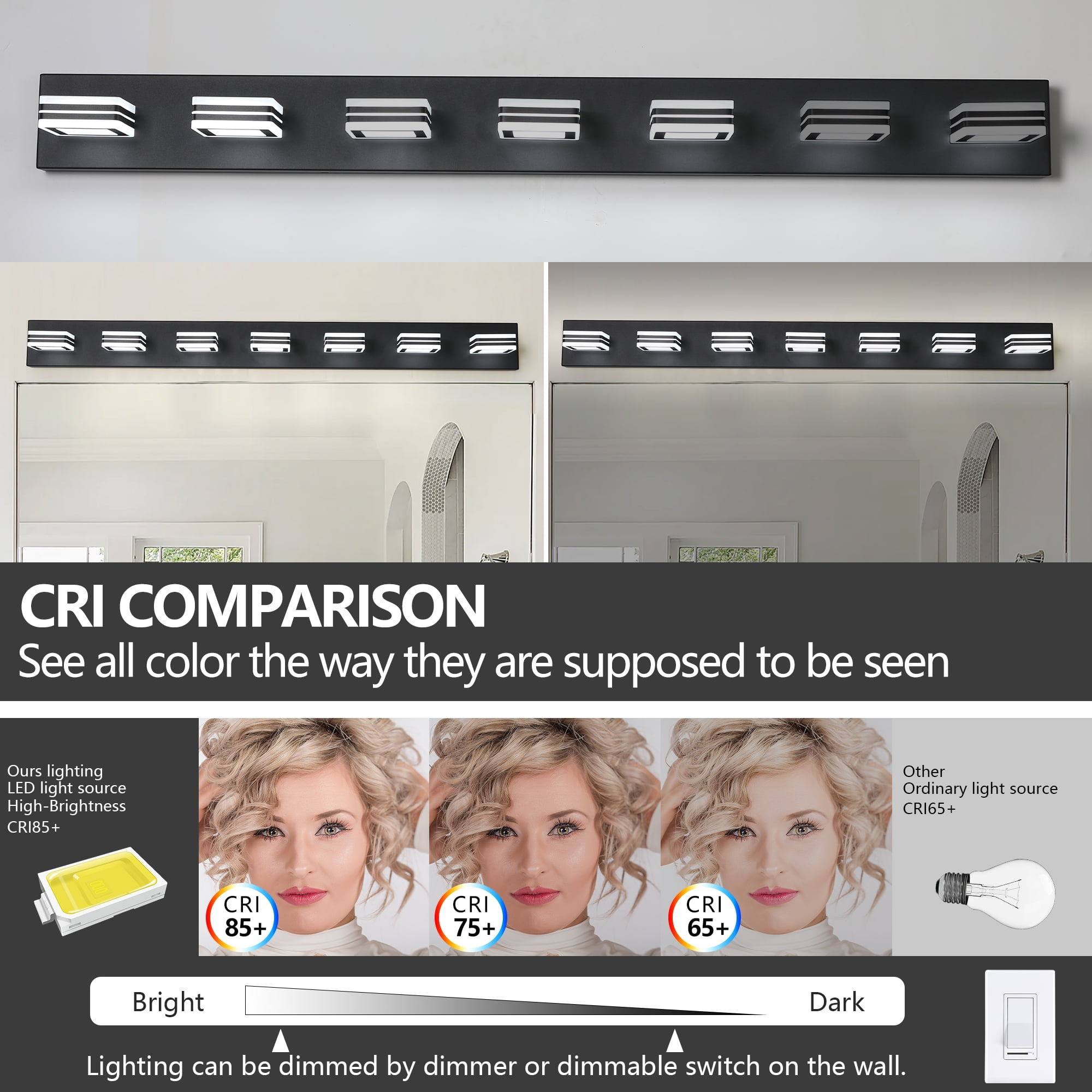 Miniyam LED Bathroom Vanity Light, 7-Light Modern Wall Lighting Fixtures over Mirror (Cool White)