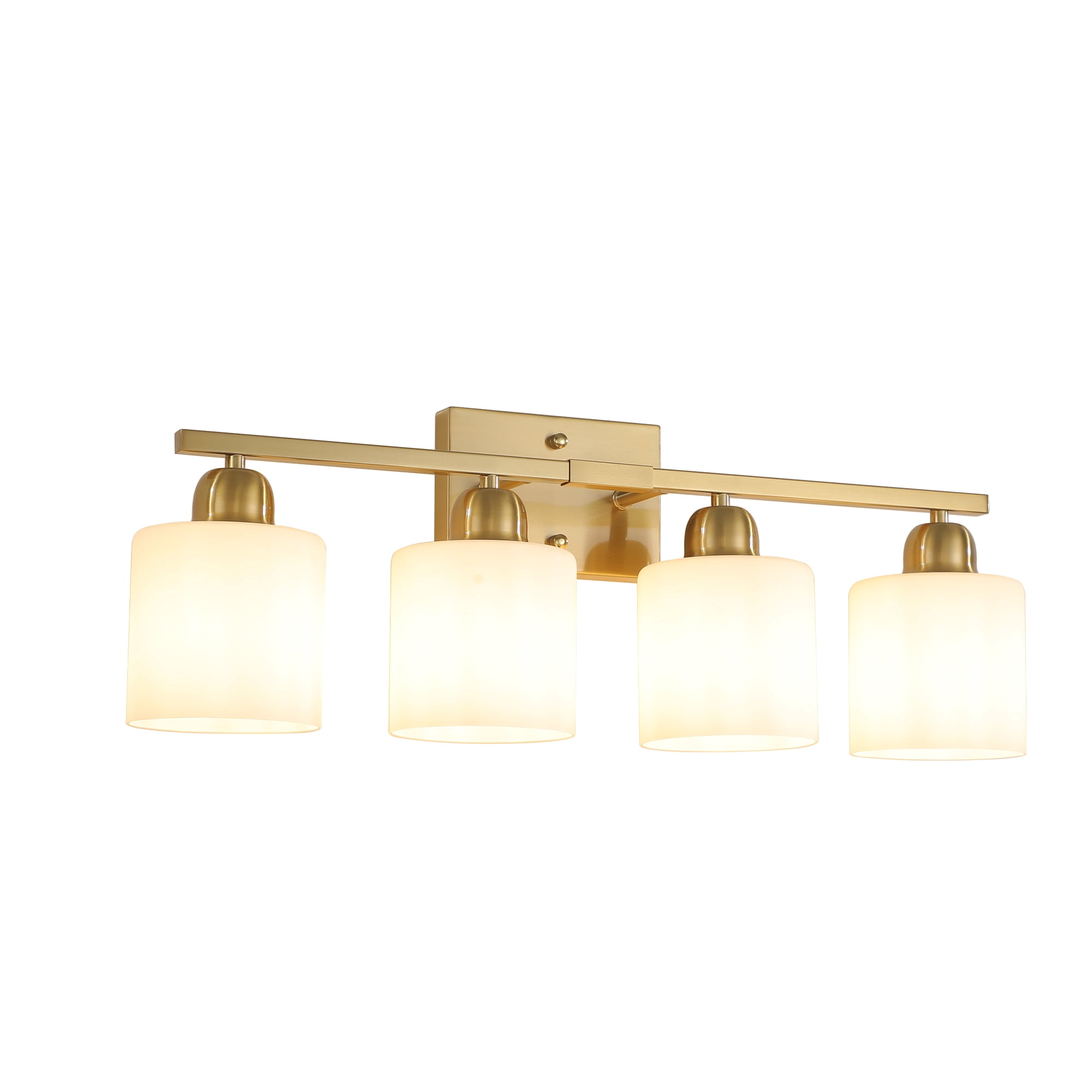 Leumius 4-Light Bathroom Vanity Light Fixture, Modern Vanity Light Over Mirror, Wall Sconces with Milky White Frosted Glass Shades for Mirror, Bathroom, Bedroom and Hallway Gold (No Bulbs)