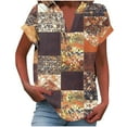 thumbnail image 2 of Jjayotai Women Hawaiian Shirt, Soft Cool Summer Hawaii Tshirts, Beach Tropic Print V Neck Button up Tops, Floral Short Sleeve Tops, Womens Polo Shirts Plus Size Brown^ XL, 2 of 5