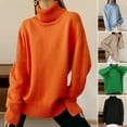 thumbnail image 2 of Women Sweater High Collar Long Sleeve Ribbed Trim Pullover Tops Loose Fit Solid Color Mid-length Knitting Tops, 2 of 8