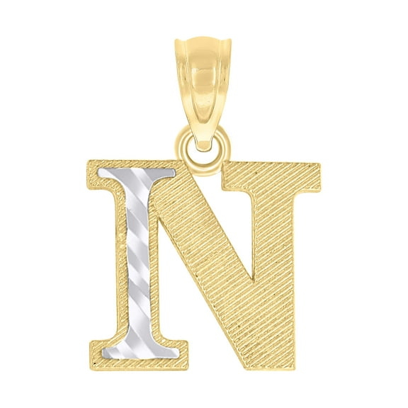 10kt Real Two-Tone Gold Unisex Diamond-Cut Initial N Charm Pendant