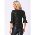 thumbnail image 3 of DARING DIVA V Neck Metallic Sparkly Glitter Blouse XS Black, 3 of 6