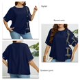 thumbnail image 4 of Top de talla grande para mujer, jersey holgado de manga corta con cuello redondo y botones en la parte delantera, Top con estampado de moda azul XXXL, 4 of 5
