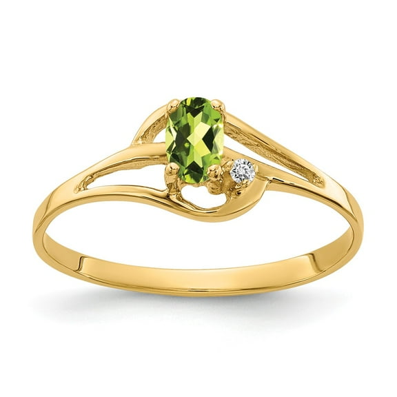 14K Yellow Gold Ring Band Gemstone Diamond Round Peridot Oval Green