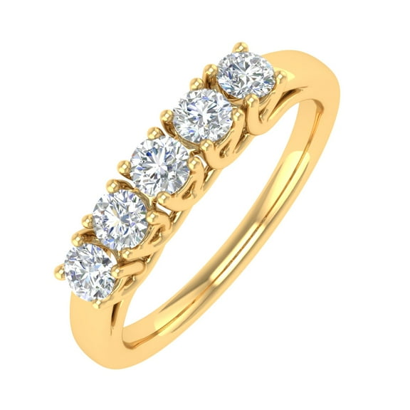 1/2 Carat 5-Stone Diamond Wedding Band Ring in 14K Yellow Gold (Ring Size 5) (I1-I2 Clarity)