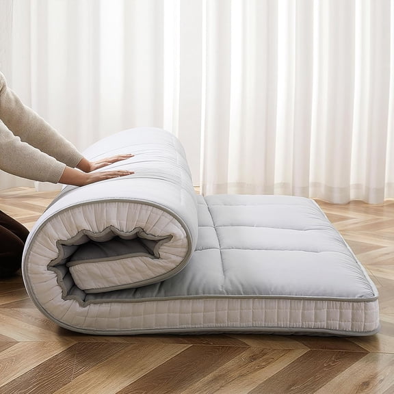 Full Size Futon Mattress - Extra Thick Foldable Japanese Floor Mattress - Memory Foam Sleeping Pad for Adults - Tatami Mat Suitable for Camping & Guest - Gray