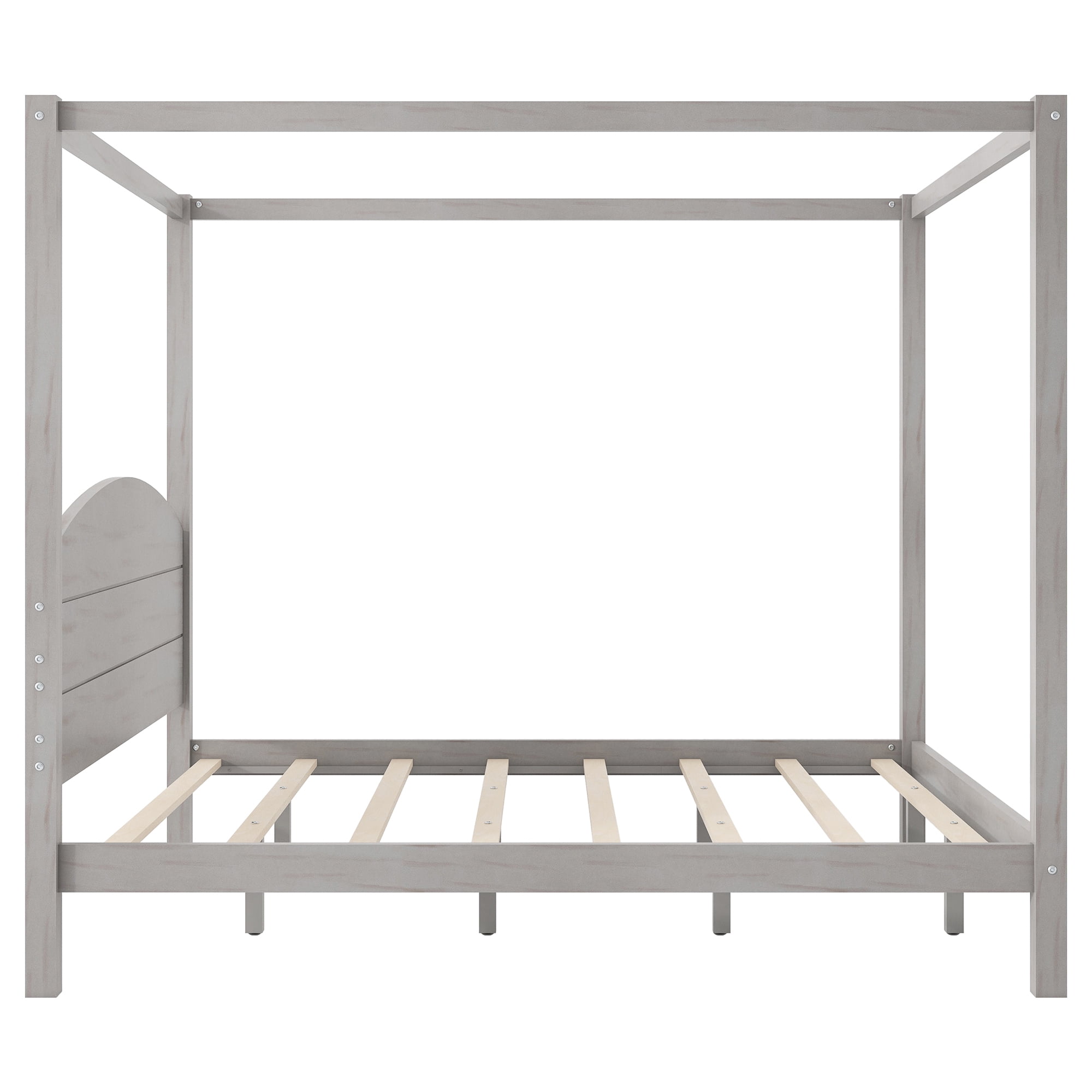 EUROCO Wood King Size Canopy Bed, Solid Wood Platform Bed with Headboard for Kids Teens Adults, Grey Wash