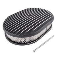 GELUOXI Polished Aluminum 12" Oval Full Finned Air Cleaner Assembly for Chevy Ford Mopar Black 1Pc