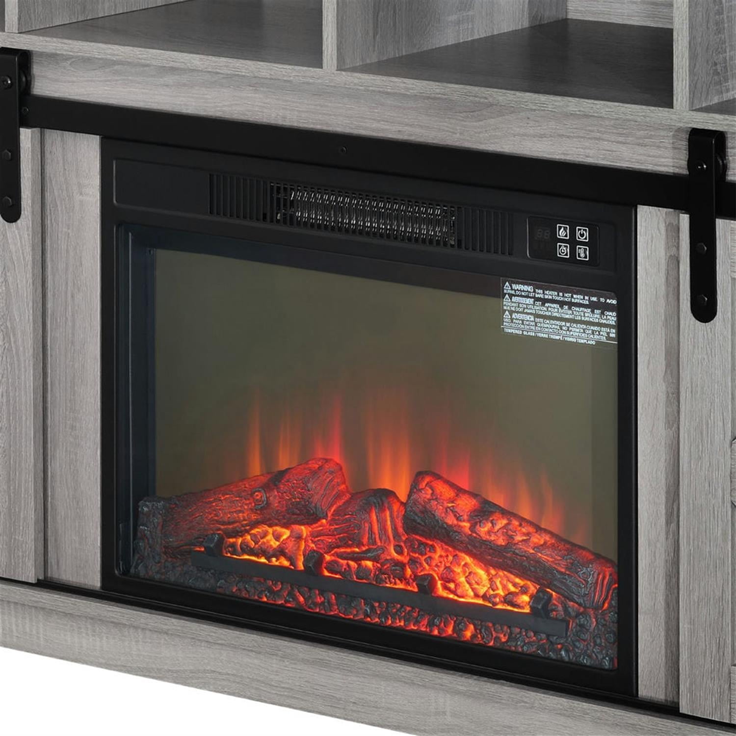 Demi Bonn Modern Farmhouse TV Media Stand for TV Up to 65'', Large Barn Inspired Home Entertainment Console with 23" Fireplace Insert, Open Shelves and Closed Cabinets, Gray