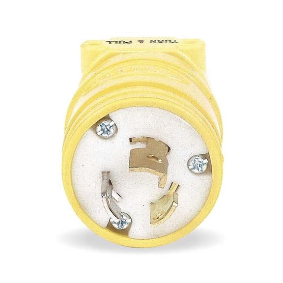 Locking Plug, L5-15P, 15 A, 125V AC, Single Phase, 2 Pole, Screw Terminals, Yellow