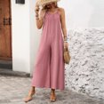 thumbnail image 4 of JULMCOMO Jumpsuits for Women Scoop Neck Adjustable Spaghetti Strap Loose Fit Summer Romper Low Back Sleeveless Wide Leg Flowy Jumpsuits Pink XXL, 4 of 7
