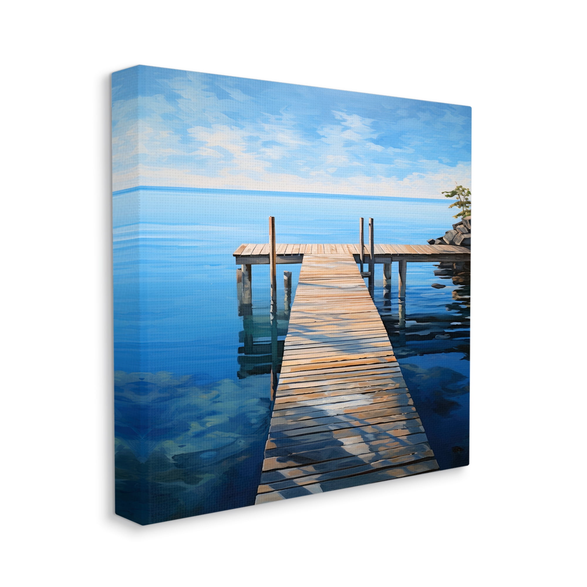 Stupell Industries Seaside Dock Boardwalk Landscape Painting Gallery Wrapped Canvas Art Print Wall Art, 17 x 17