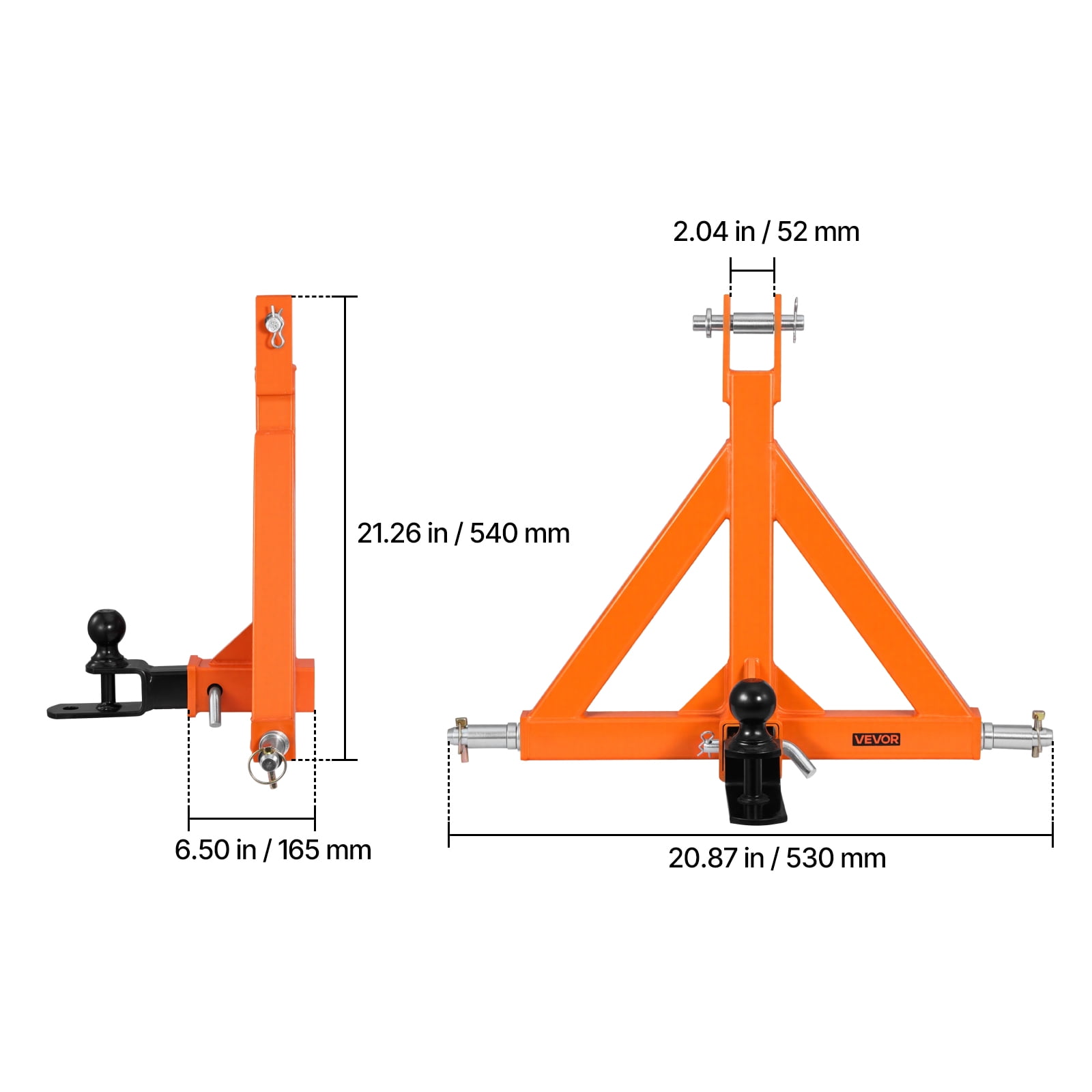 VEVOR 3 Point Trailer Hitch with 2" Receiver, 3 Pt Quick Hitch Attachment with Trailer Ball, Tractor Tow Drawbar Adapter, Fits Category 1, Kubota, Mahindra, Ford, Yanmar, John Deere, Massey Ferguson