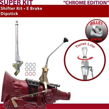 American Shifter C4 Shifter Kit 10 in. E Brake Dipstick Chrome Push Button 11 Handle Billet Knob for F8119