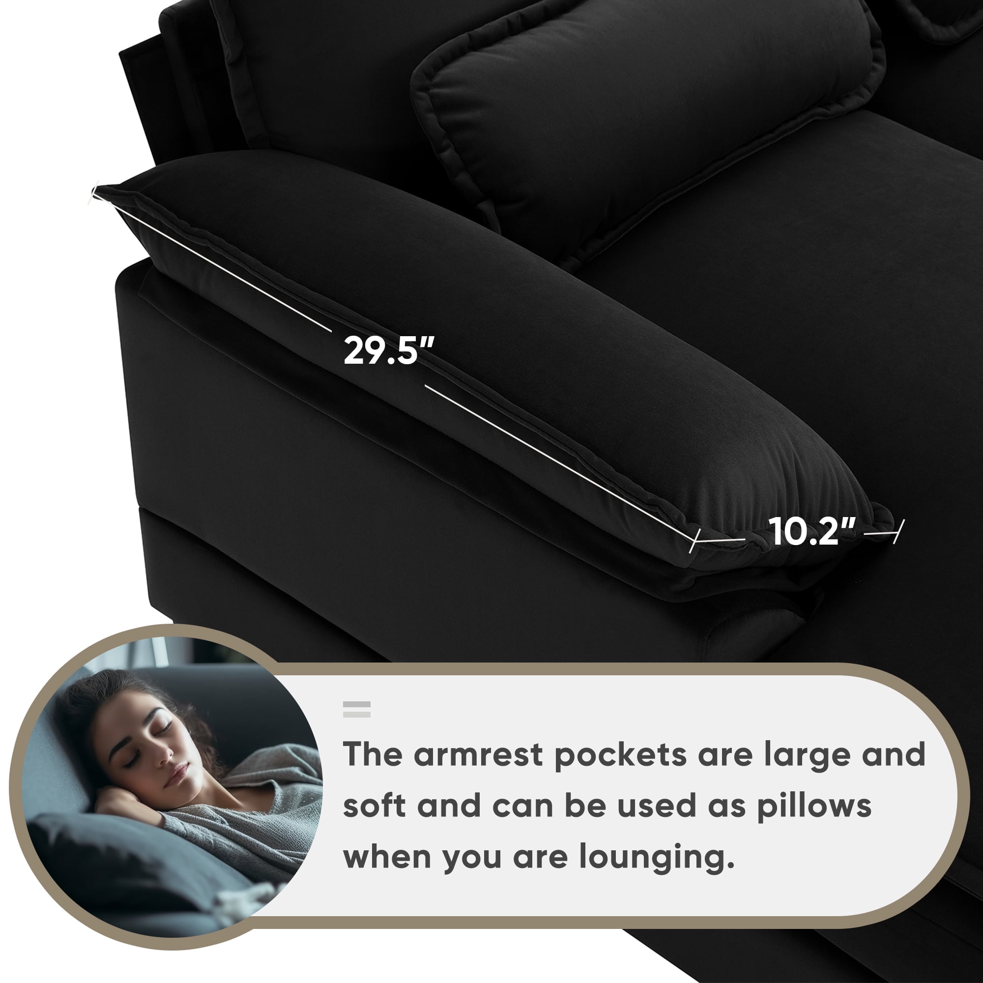 Harper & Bright Designs Sectional Sofa with Console and Cup Holders, Modern U Shaped Sofa Couch Sets with 2 Chaise Lounge, 4-seat Chenille Cloud Couch with USB Ports for Living Room Office, Black
