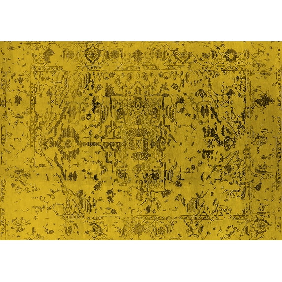 Ahgly Company Machine Washable Indoor Rectangle Oriental Yellow Industrial Area Rugs, 2' x 4'