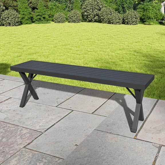 Harmijoy 54" Patio Metal Bench w/ Slatted Seat & X Legs Backless Loveseat for Yard