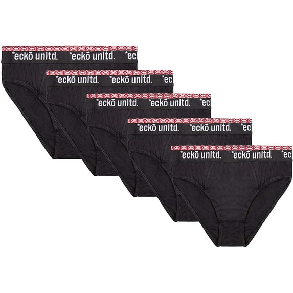 Ecko Unlimited. Lightweight Soft Mens 5 Pack of Low Rise Briefs Super Soft Elastic Waistband 100% Cotton Black 2 Size Large