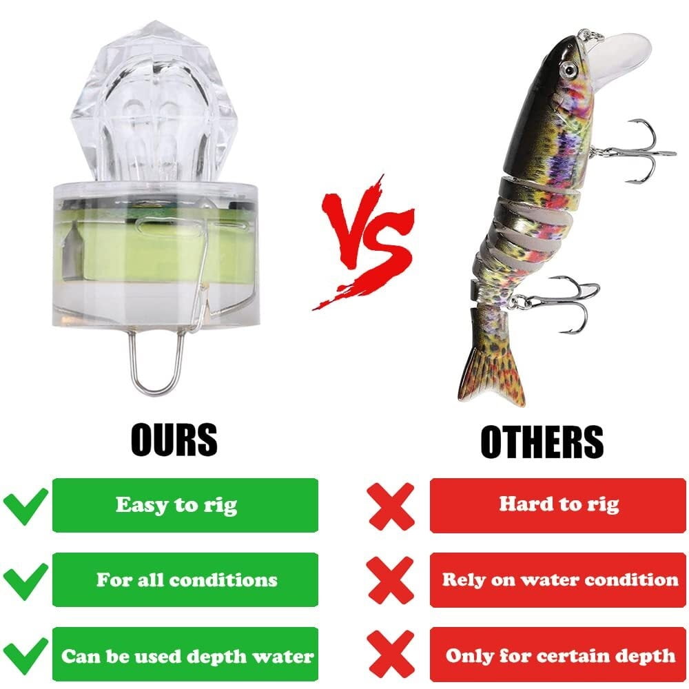 Rojuna 10 Pack Fishing Deep Drop Light LED, Colorful Flashing Strobe LED Fishing Lights, Underwater Fishing Light, Waterproof Attractants Diamond Lure Light for Saltwater Freshwater Tuna (Multi-color)