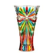 Large Crystal Murano Flower Vase, Hand Painted Starburst Pattern, Made in Italy