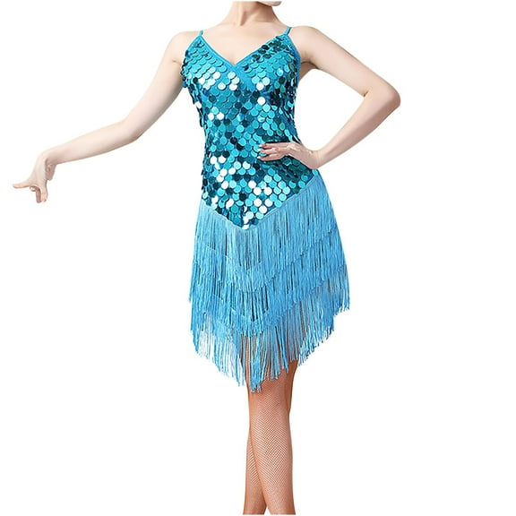DailyTrove Women's Sleeveless Sequin Fringe Dress, V-Neck, Party & Dance Event Wear, Sparkly Fit