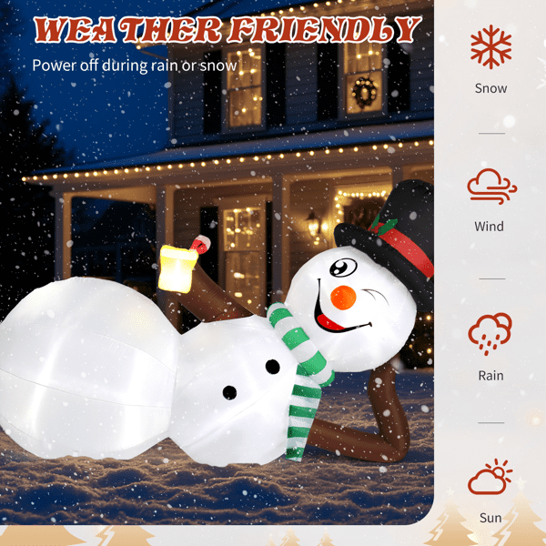Alvantor 9.8 ft Christmas Inflatable Snowman with 5 Built-In LED Lights, Lying Yard Decoration, Multicolor