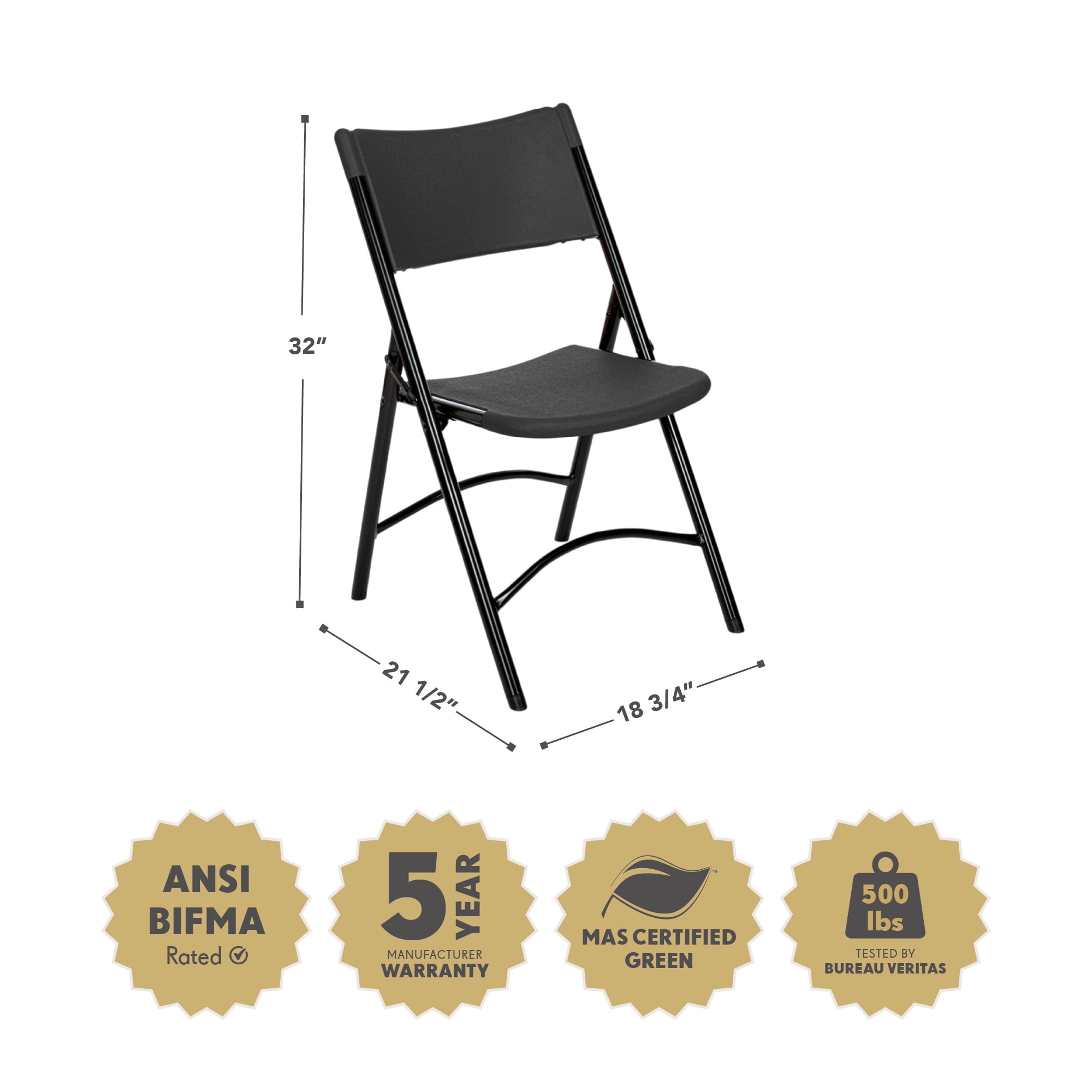 Hampden Furnishings Gwnyeth Collection Blow-Molded Plastic Folding Chair, Black, Pack of 4