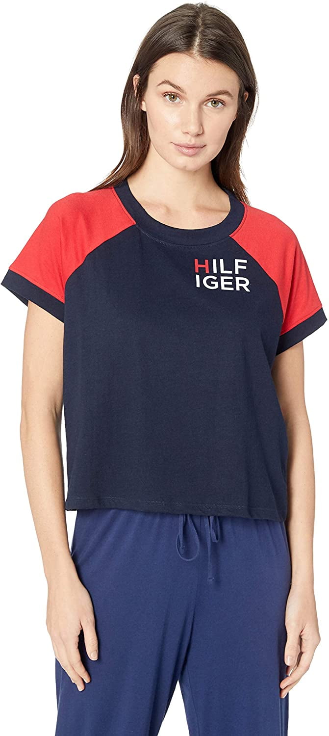 Tommy Hilfiger Women's Short Sleeve Cotton Tee Shirt with Hilfiger Logo
