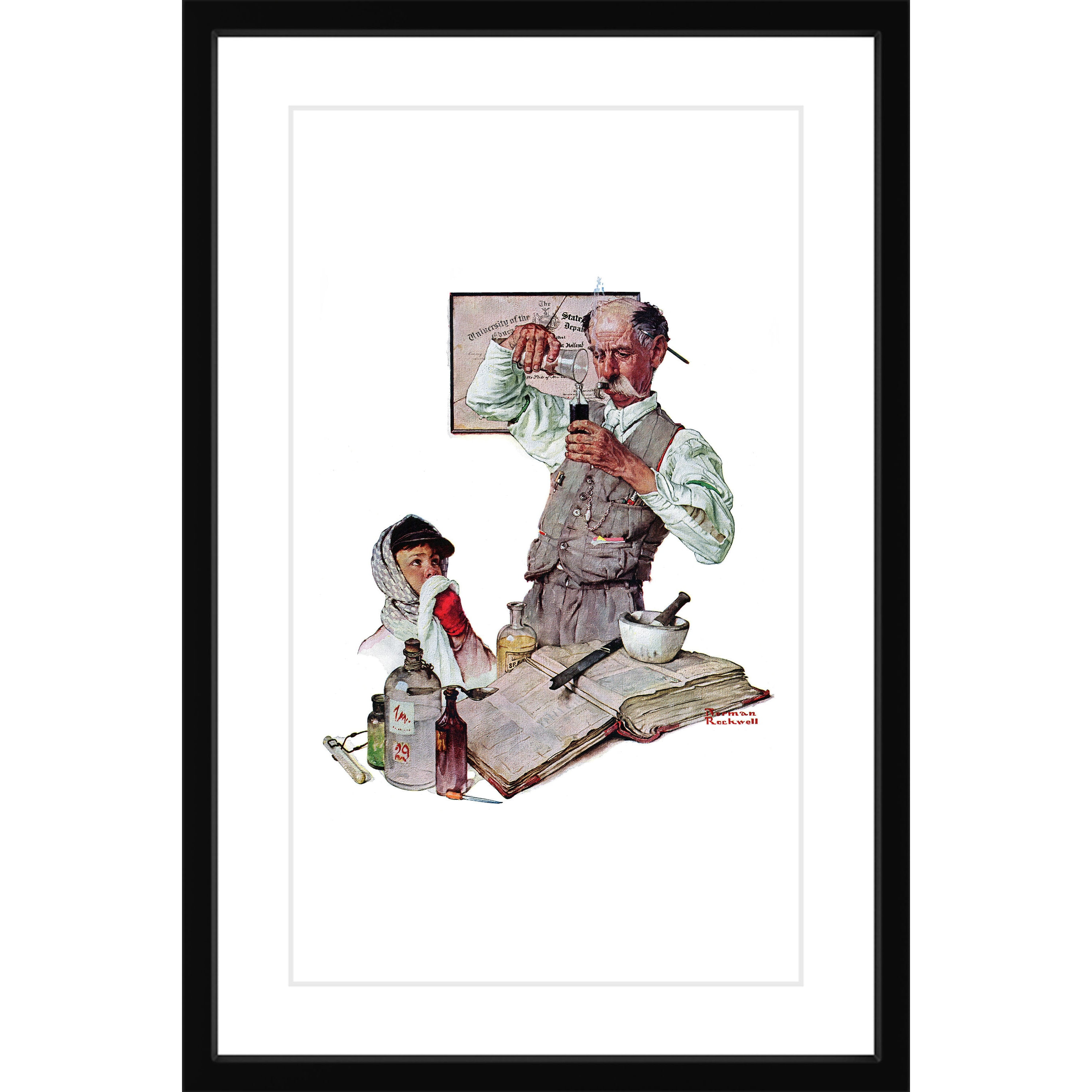 MARMONT HILL Norman Rockwell 'Pharmacist'  Framed Art Print - Multi-Color 16 x 24
