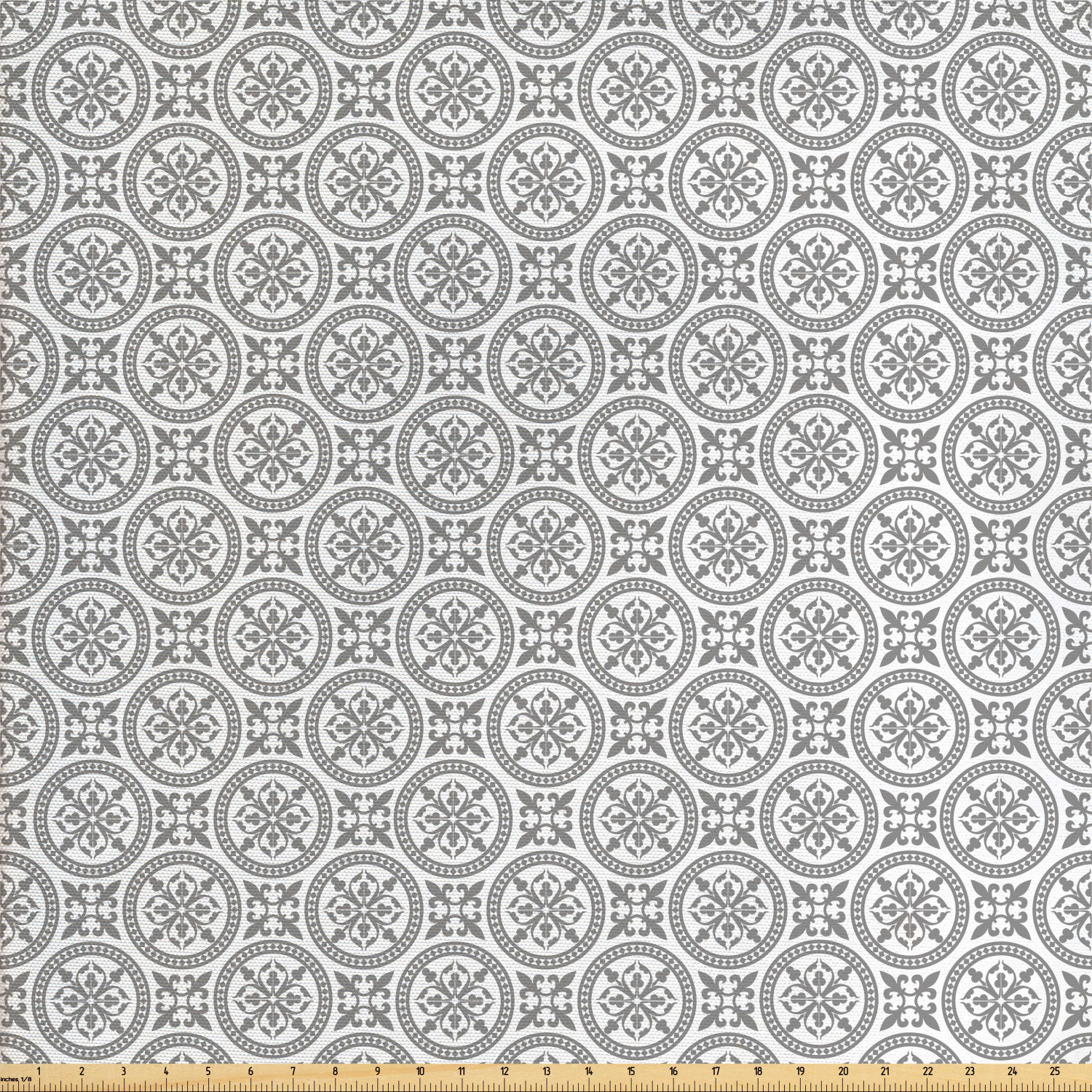 Grey Fabric by The Yard, Antique Ornate Oriental Floral Motifs Retro