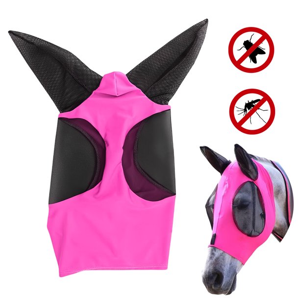 Likrtyny Máscara Malla Tejida Elástica Antimoscas Capucha Transpirable para Máscara Voladora Caballo (rojo)