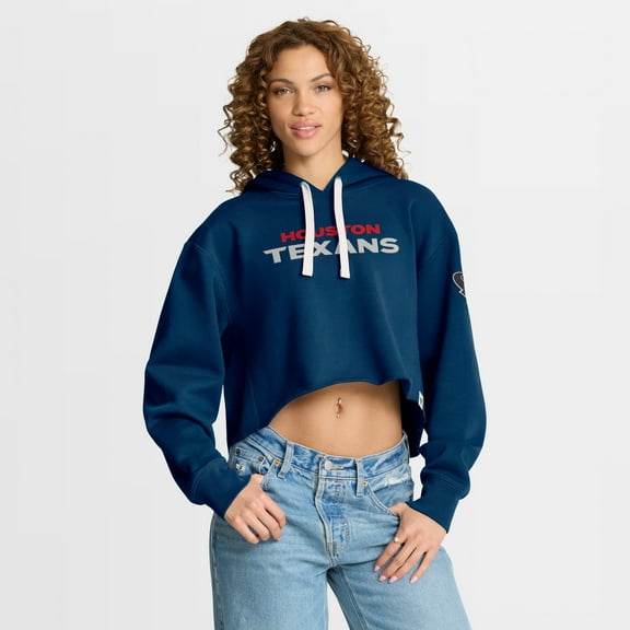 Women's Fanatics Navy Houston Texans Oversized Hometown Heritage Cropped Hoodie