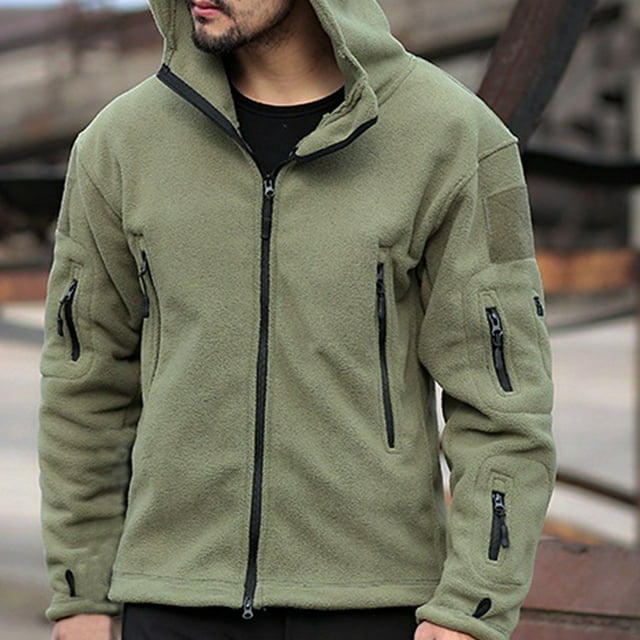 Outdoor Warm Inner Liner Fleece Jacket Men's Cold Proof Stormsuit Hood Jacket Solid Color Hooded Jacket