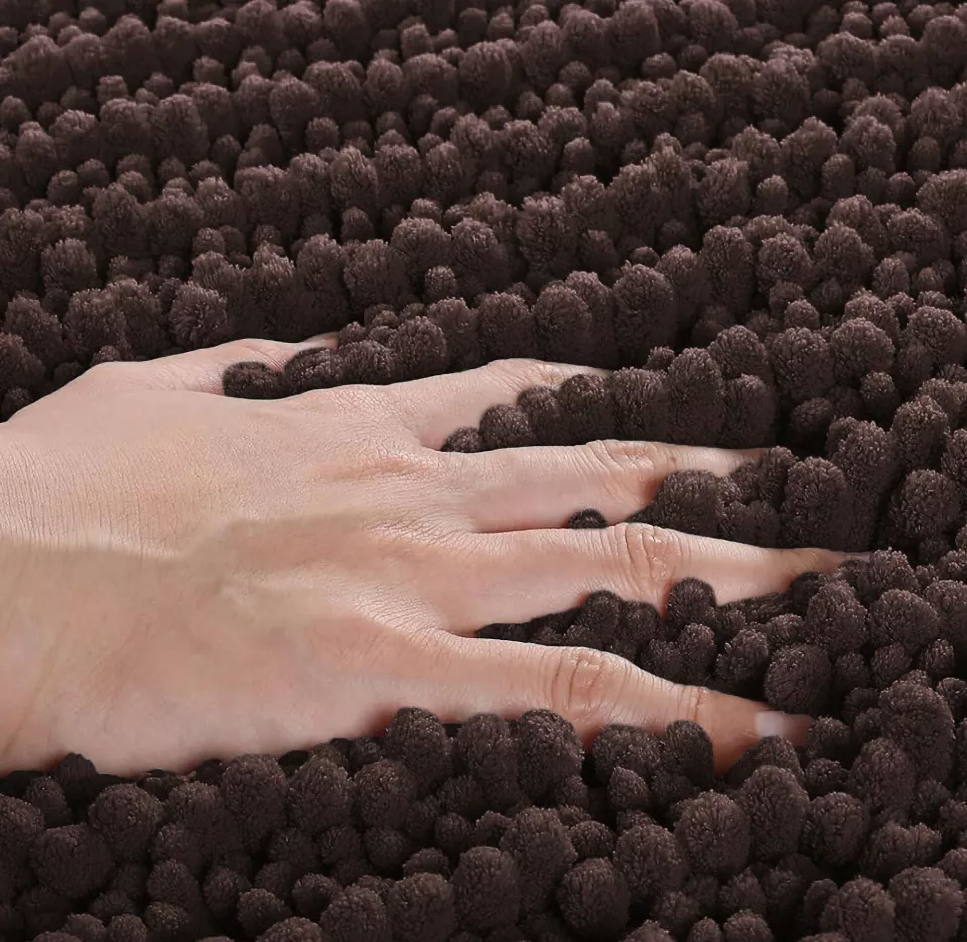 2 Piece Set Brown Soft Cozy Plush Chenille Bath Mat Bathroom Rug