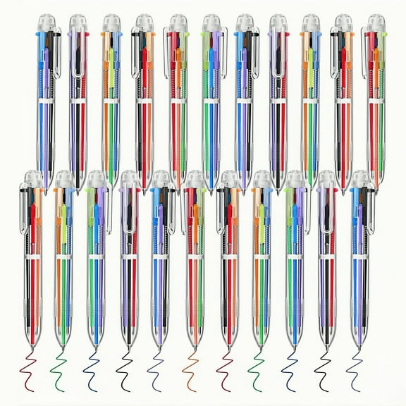 WuPing 22 Pcs Multicolor Ink Ballpoint Pens, 0.5 mm 6-in-1 Retractable Ballpoint Pens, Office Supplies