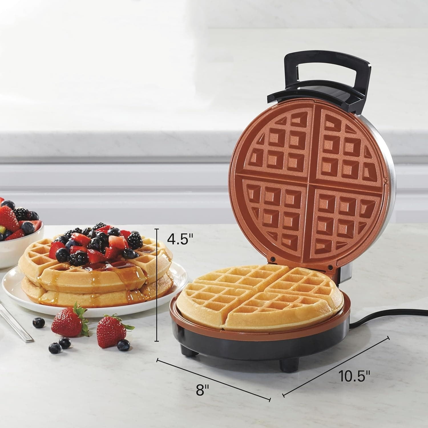 Waffle Maker with Non-Stick Ceramic-Coated Plates, Browning Control, Indicator Lights, Stainless Steel