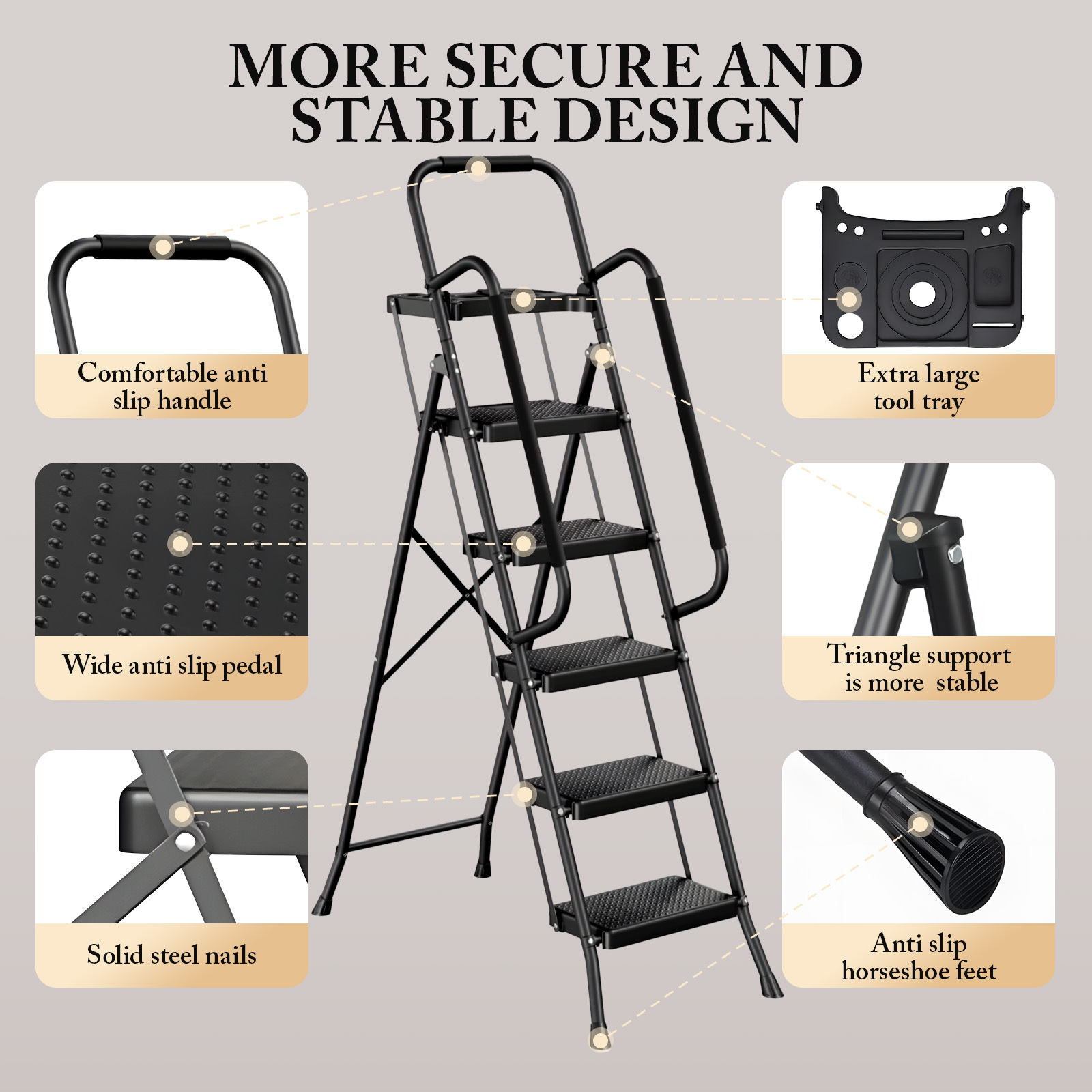 UNTIMATY 5-Step Ladder with Handrails and Tool Tray photo 5