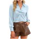 thumbnail image 1 of Camisetas para Mujeres con Cuello en V Manga Larga Delantera Blusa de Color Sólido, Corbata Delantera Top Casual, 1 of 7