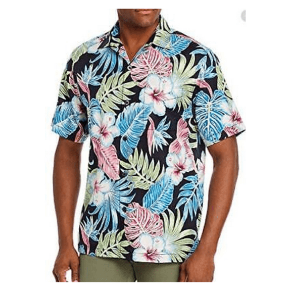 Tommy Bahama Konkan Jungle Silk Blend Camp Shirt, Black,S