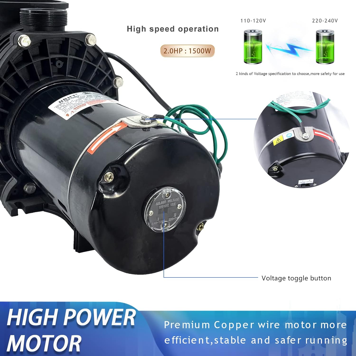 PRIJESSE 2.0HP In/Above Ground Pool Water Pump Swimming Pool Pump Dual Voltage 120V/220V 1500W
