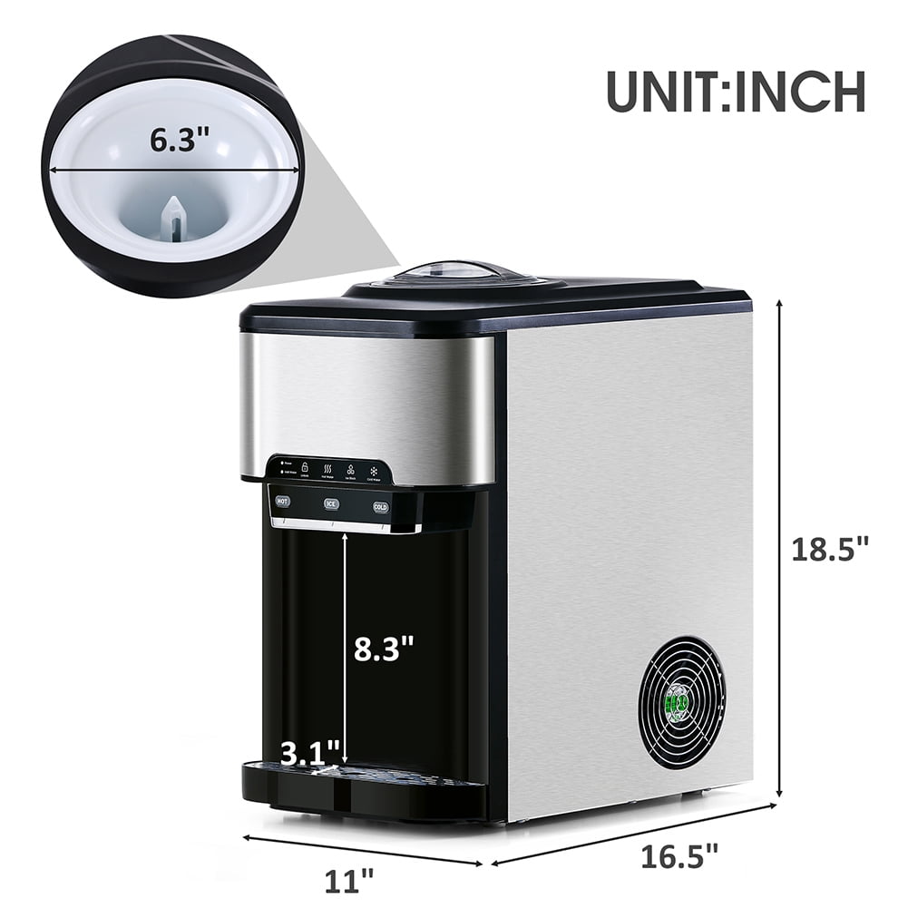 Resenkos 3 in 1 Water Dispenser with Ice Maker Countertop, Portable Water Cooler, Quick 6 Mins Ice-making, Hot & Cold Water and Ice, Black and Silver Resenkos 3 in 1 Water Dispenser with Ice Maker Countertop, Portable Water Cooler, Quick 6 Mins Ice-making, Hot & Cold Water and Ice, Black and Silver
