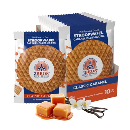 Chocolate Classic Caramel Stroopwafel, Buttery Caramel Filled Cookie, Pack of 10 Wafels, 12.7oz (360g)