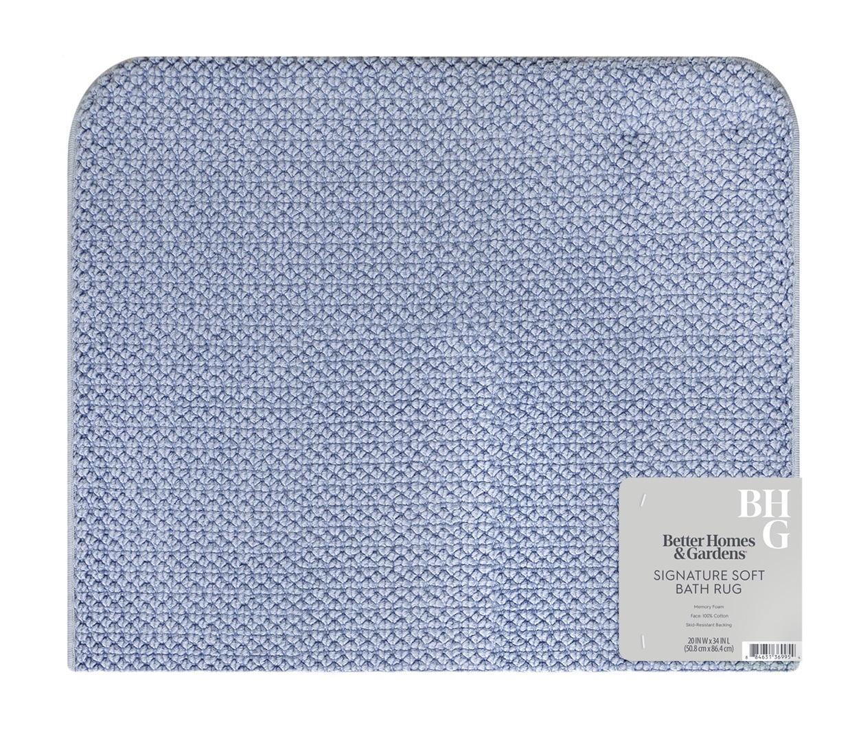 Better Homes & Gardens Signature Soft Cotton Memory Foam Bath Rug, Blue Silver, 20" x 34"