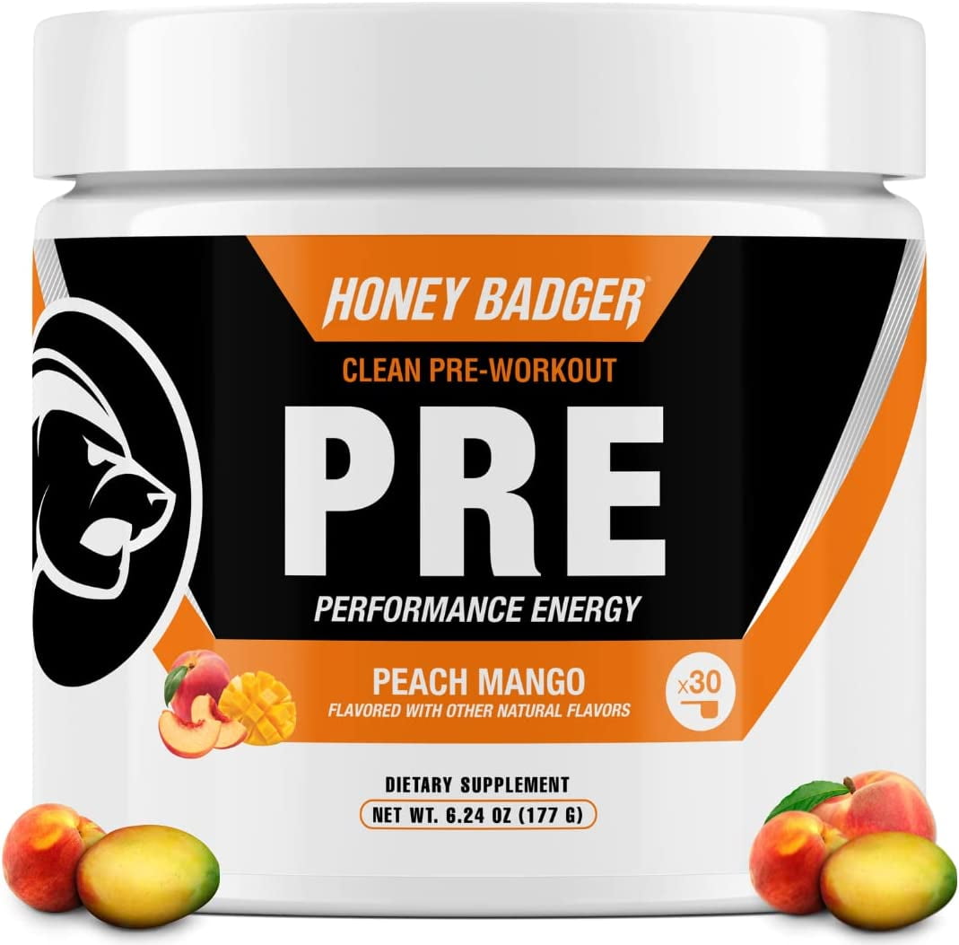 Honey Badger Pre Workout Powder Vegan Keto Peach Mango Preworkout